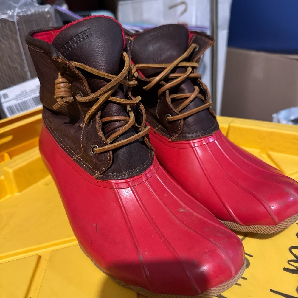 Red and Brown Duck Boots